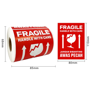 Label tanda peringatan kustom pabrik stiker tahan air perekat identifikasi produk rapuh kaca transportasi kustom - Product Image 1