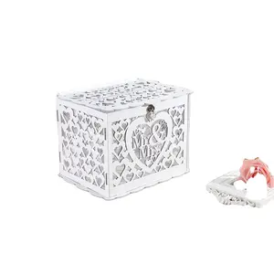 White Wedding Money Box Holder with Sign Large Rustic Wood DIY Envelop Gift Card Boxes Anniversary Graduation Birthday Party