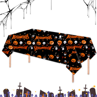 Taplak Meja Plastik Sekali Pakai Bentuk Persegi Panjang Motif Labu Halloween 137x274cm untuk Dekorasi Pesta Halloween