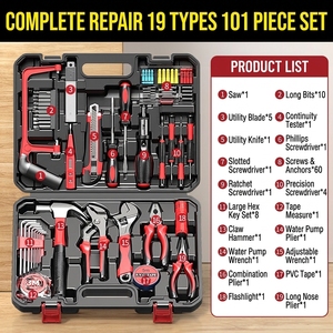 Ensemble <span class=keywords><strong>d</strong></span>'outils manuels pour la maison, 101 pièces, pour électricien et travaux de menuiserie, avec coffret de transport en plastique - Product Image 1