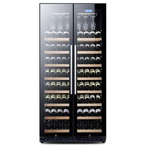 自立型のワインクーラーキャビネット Suppliers-豪華な両開きドア大容量ストア230ボトルワイン冷蔵庫ビールクーラー冷蔵庫コンプレッサーホームビジネスワインセラー