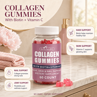 Gummies de Collagène Beauté avec Biotine et Vitamine C, Complément Alimentaire pour Soutenir la Flexibilité des Cheveux, de la Peau, des Ongles et des Articulations