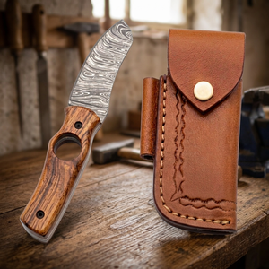 Couteau à lame fixe en acier de Damas avec manche en bois et étui en cuir, lame de qualité supérieure pour couper les cigares, idéal pour l'extérieur - Product Image 5
