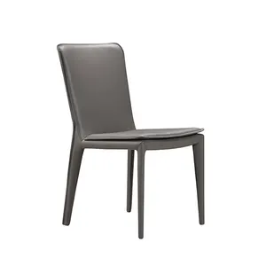 Chaise de salle à manger en cuir véritable, haute hauteur, avec cadre en acier inoxydable noir et pieds en fer, noir, format A3