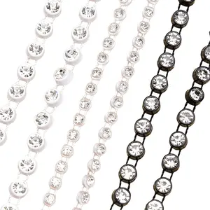 2.5-5mm Single Row Rhinestone Mesh White Black Plastic Base Glass Crystal Lace Trimmings