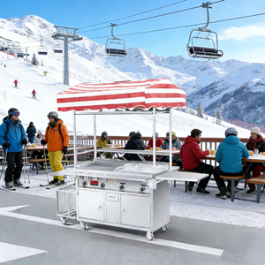 รถเข็นขายอาหารเคลื่อนที่สแตนเลสแบบพับได้ ป้องกันสนิม 4 ล้อ พร้อมเตาอุ่นในตัว รับประกัน 2 ปี ใช้ได้กับไฟหลายแรงดันสำหรับภายนอกอาคาร 4 - Product Image 3