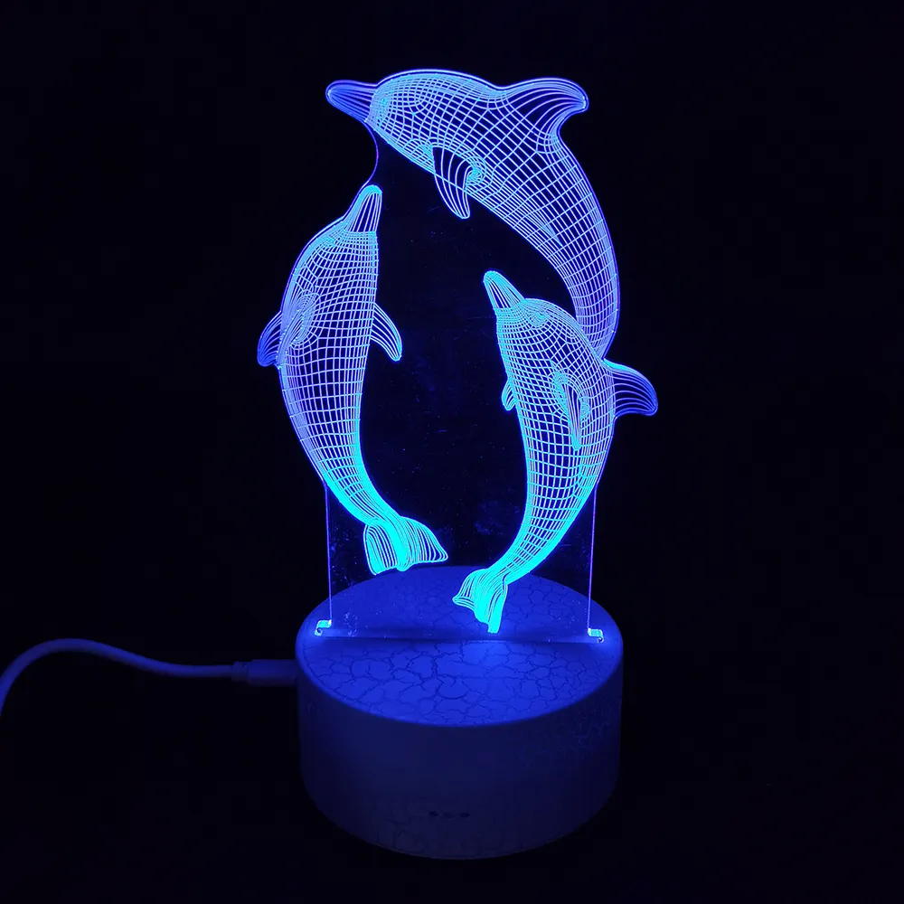 Dolphins Acrylic 3D LED Table Lamp LED Cactus Dolphins Acrylic Night Light for Kids