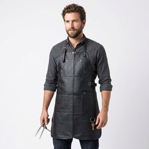 Leather <b>Bib</b> <b>Apron</b> Classic Style Durable Work <b>Apron</b> with Pockets for Cooking Use - Product Image 2