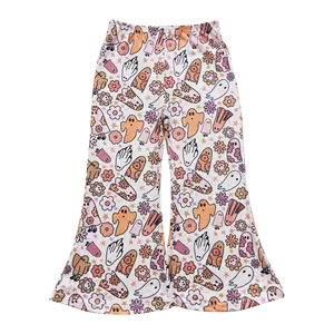 P0201 Ghost flower colorful print Halloween theme light pink pants high quality wholesale clothes for kids