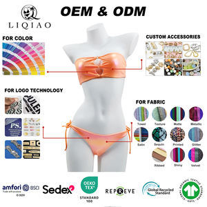 Новинка 2026: Женские бикини на заказ (OEM/ODM) – Металлический комплект бикини-бандо. Возможность индивидуализации цвета, логотипа и ткани. - Product Image 1