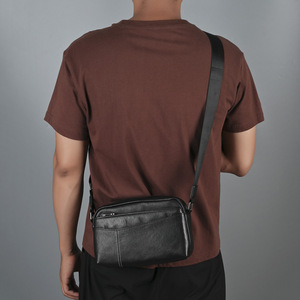 Men's Genuine Leather Crossbody <b>Bag</b> Black Horizontal Casual Travel Shoulder <b>Bag</b> Fashionable Wear Resistant Solid Color - Product Image 2