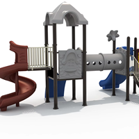 Toboggan combiné robuste en plastique et acier pour extérieur, 7 cubes, capacité maximale 1100 kg, 800x480x350 cm, pour 5 à 10 enfants, idéal pour aires de jeux et parcs.