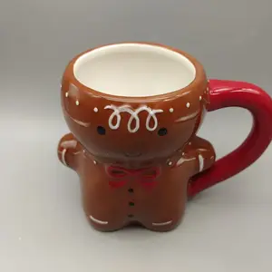 OEM ODM Custom Hand Painted Porcelain Cups Cute Cartoon Ceramic Santa Xmas Christmas Cups Gingerbread Man Mugs