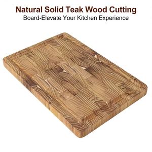 <span class=keywords><strong>Planche</strong></span> à découper rectangulaire haut de gamme personnalisée en teck massif avec rainures pour les jus, idéale pour la charcuterie, la viande et les fruits - Product Image 3