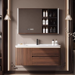 Walnut bathroom cabinet ceramic integrated basin combination bathroom storage cabinet washbasin wash hands and face - Product Image 3
