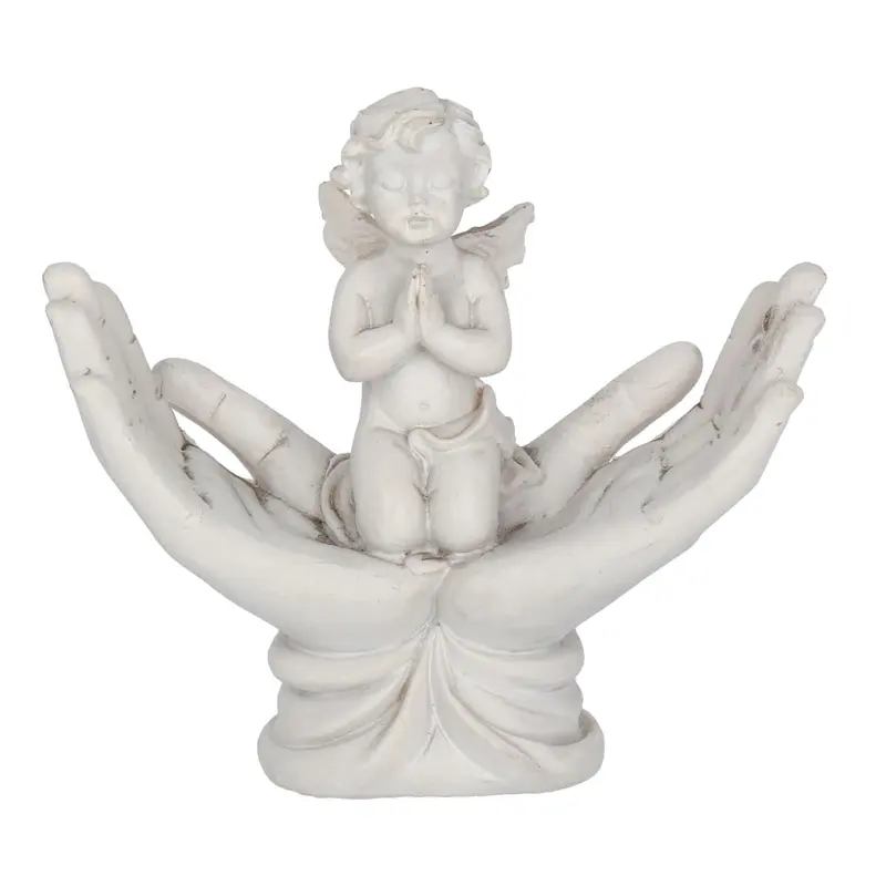 Querubines bebés de resina blanca personalizados en manos de Dios Ángel querubín estatuilla estatua resina piedra conmemorativa