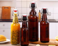 Vente en gros de bouteilles en verre ambré pour la fabrication de kombucha, de soda et de bière à domicile, 250 ml, 330 ml, 500 ml, avec bouchon à couronne