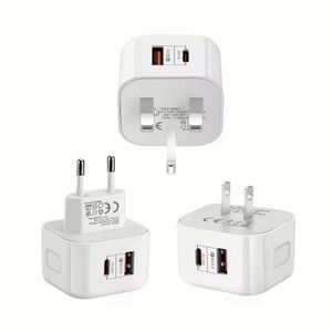 US EU UK <b>Plug</b> 20W Dual Ports USB Type C Wall Charger PD Fast Charging Power <b>Adapter</b> A+C Charger with Retail Box - Product Image 2