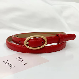 Women's New PU Alloy Buckle Small Fresh Oval Thin Waist Dress Belt Fashion Casual Ladies Belt