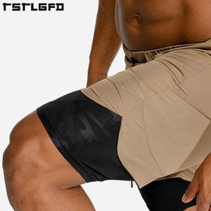 Custom Eco-friendly Men's Sweat Compression Gym Workout Sports Shorts Double <b>Layer</b> Joggers Solid 2-in-1 Print Nylon Fitness - Product Image 4