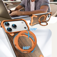 Fundas para Teléfono con Soporte Magnético de 360 Grados y Parte Trasera de Madera para iPhone 17 Pro Max, Marco de Aleación Metálica, Funda Protectora a Prueba de Golpes