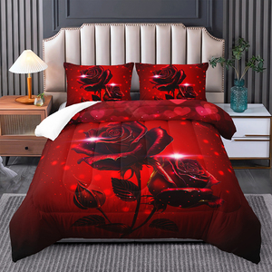 Tùy Chỉnh Mô Hình Tình Yêu Màu Đỏ Trái Tim Hoa Hồng Hoa 3D Kỹ Thuật Số In Ấn Bộ Đồ Giường 3Pcs Comforter Bộ - Product Image 1