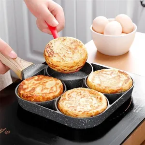 Panela de omelete com 4 furos, panelas grossas antiaderentes para panqueca, ovo, bife, pão, hambúrguer, fogão de indução para café da manhã