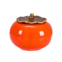 Bougie d'aromathérapie de luxe en cire de soja, parfum créatif kaki, fruit réaliste, en céramique, sans fumée, avec mèche en bois, en forme de boîte à thé
