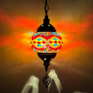 Turkish Style Mosaic Glass Chandelier Round <b>LED</b> Single Head For Hotel Restaurant <b>Hallway</b> - Product Image 4