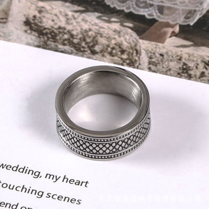 European American Style Distressed Plaid Retro <b>Couple</b> <b>Ring</b> Titanium Steel Band Men's Jewelry SA776 - Product Image 1