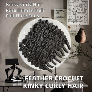 Hot Sale Virgin Feathering Crochet Human Hair <b>Extension</b> Thick Ends Burmese Curl Style Braiding Hair Kinky <b>Curly</b> <b>Extensions</b> - Product Image 2