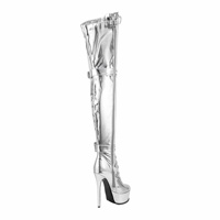 Taille 46 mode discothèque décapant plate-forme botte à lacets boucle en métal ceinture Sexy talon aiguille femmes cuissardes bottes