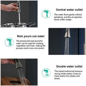 ก๊อกน้ำอ่างล้างจานคุณภาพสูง น้ำร้อน-น้ำเย็น หมุนได้ 360 องศา สีเทาเข้ม พร้อมหัวฉีดแบบดึงออกได้ - Product Image 3