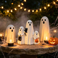Ensemble de 3 figurines fantômes en céramique pour Halloween, décorations fantômes mignonnes et effrayantes avec accents de citrouille et de chat pour la décoration de fête à la maison