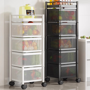 Carrito de Cocina Móvil Multifuncional de Metal Estante Organizador Vertical Giratorio para Frutas y Snacks con Cesta Cuadrada - Product Image 4