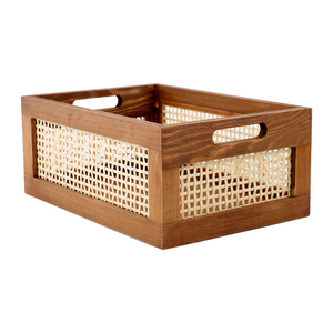 Storage Home Woven Bin Bamboo Rattan Basket Sundries Storage Boxes Bins Home Organizer Wooden Frame Basket
