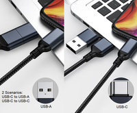 Chargeur rapide 2 en 1 65W PD USB C vers USB Type C et USB-A Câble de charge rapide 0.5M 1M 1.2M 1.8M 2M 3M