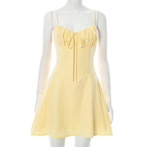 فستان قصير مطاطي صيفي بقصة منخفضة مناسب للجسم فستان قصير بحمالات رفيعة فستان منزلق - Product Image 6