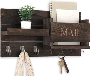 <span class=keywords><strong>Porte</strong></span>-lettres <span class=keywords><strong>mural</strong></span> en bois de style campagnard avec <span class=keywords><strong>porte</strong></span>-clés, pinces à lettres et crochets pour couloir et décoration de ferme - Product Image 1