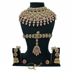 Parure de bijoux semi-bijoux de créateur plaqué or avec perles en pierres autrichiennes, collection de mariage haut de gamme pour de magnifiques mariées - Product Image 2