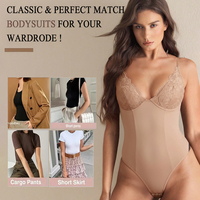Body de mujer sin mangas de color liso, compresión ligera, diseño de encaje, sin espalda, mallas moldeadoras, ropa interior adelgazante para mujer
