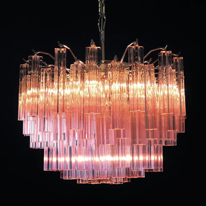 Splendido <span class=keywords><strong>Lampadario</strong></span> Vintage Grande in Vetro di Murano <span class=keywords><strong>Rosa</strong></span> con Prismi - Product Image 4