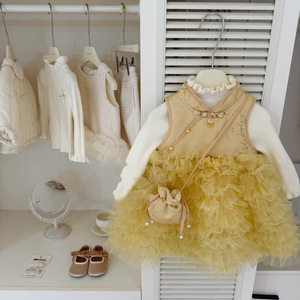Tongxingyuan Girls Golden Yellow Chinese Style Puffy Skirt Dress New Year Occasion - Product Image 2
