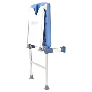 Chaise pliante de salle de bain avec dossier et accoudoirs pour personnes âgées, pour la douche, couleur bleu et blanc, design moderne - Product Image 1