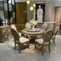 Table à manger ronde en bois massif de luxe de style royal européen, table à manger en marbre de luxe américaine, chaise, mobilier de villa