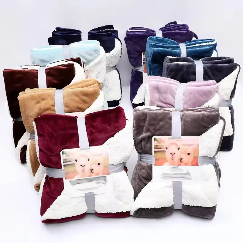 Home Sleeping Flannel Fleece Bed Lamb Wool Blanket Burgundy King Size Thick Sherpa Blankets for Winter