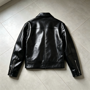 Veste de motard en similicuir à col montant et fermeture éclair intégrale, style classique premium, pour <span class=keywords><strong>homme</strong></span>, streetwear moderne, noire, décontractée, pour l'hiver - Product Image 2