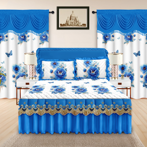 Completo set letto stile americano: <span class=keywords><strong>copriletto</strong></span>, tende, federe e gonna letto con stampa in pizzo per camera da letto - Product Image 6