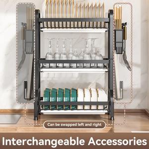 رف مطبخ معدني متعدد الوظائف من الفولاذ الكربوني لتجفيف الأطباق وعاء طاولة تخزين عيدان الطعام منظم أدوات الطعام - Product Image 3