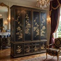 Papier peint mural haut de gamme SUNGPU, peint à la main, motif floral doré sur fond noir, pour la rénovation intérieure des suites d'hôtel